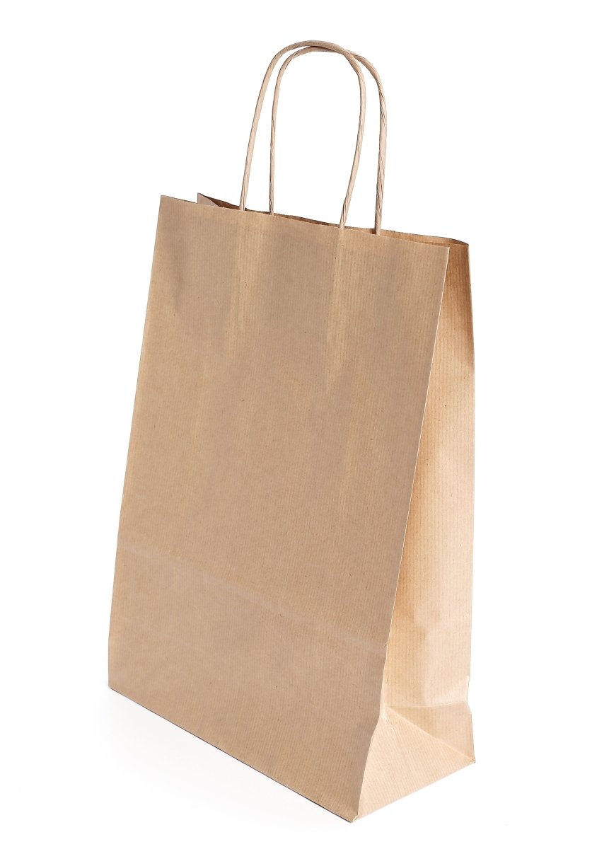 125 x Premium Ribbed Kraft Paper Bags [Large] Twisted Handle - DW PACKAGING LTD